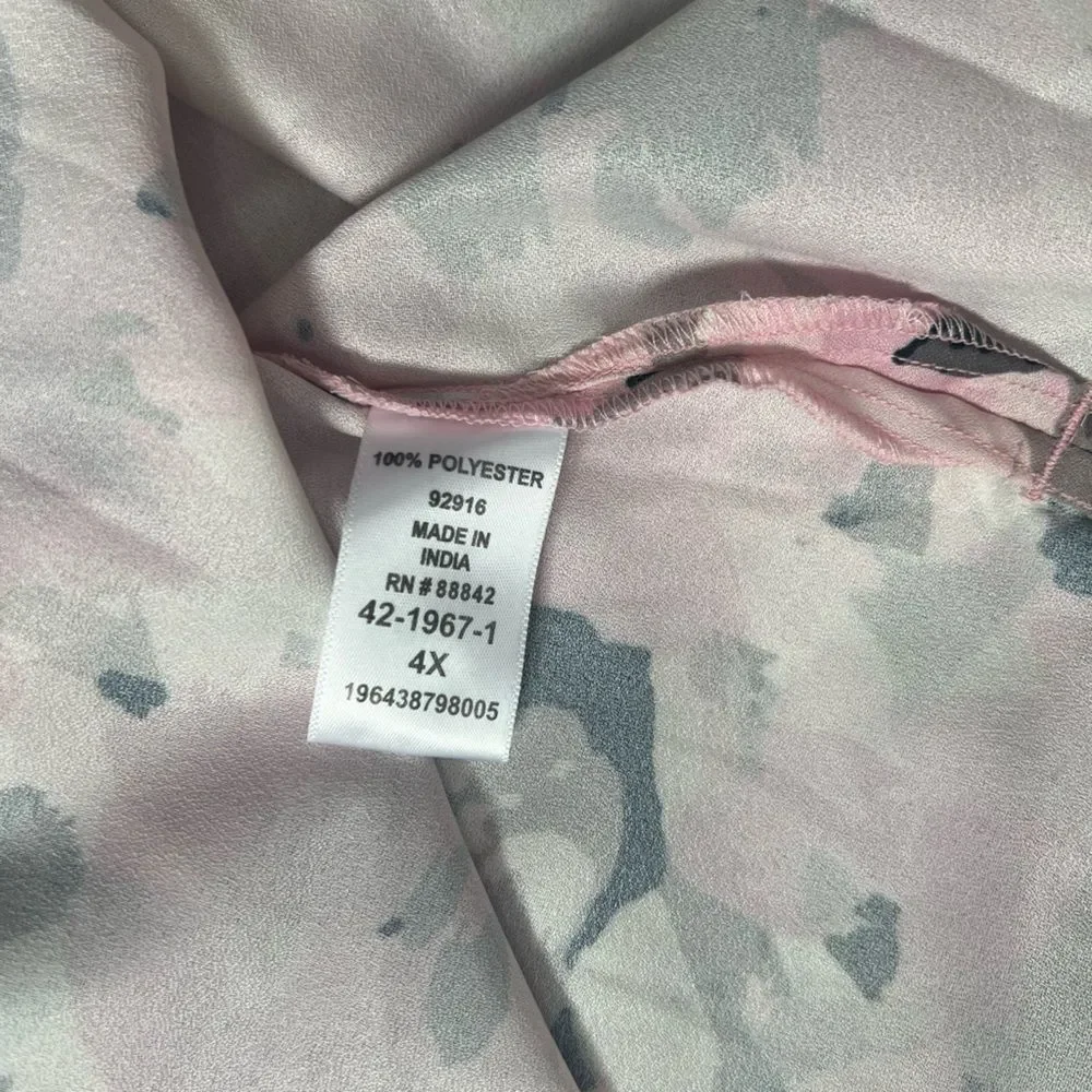 Catherine’s Pink Floral Asymmetrical Flare Sleeve Top Women’s Plus Size 4X